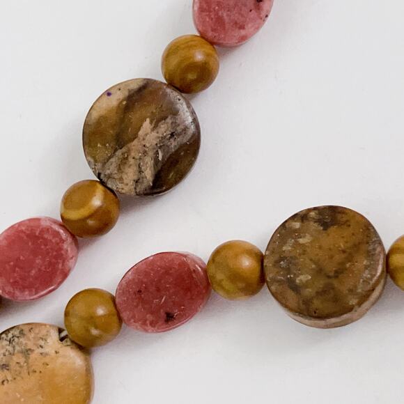 VTG Gemstone Rhodonite Picture Jasper Boho Artisan Necklace Statement Pendant - Picture 8 of 15